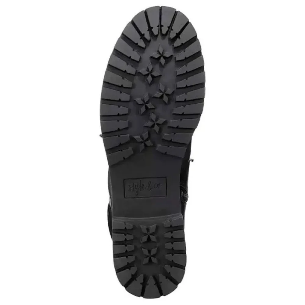 Style & Co Women Lug Sole Combat Boot Maariah Size US 7 Black Faux Leather new